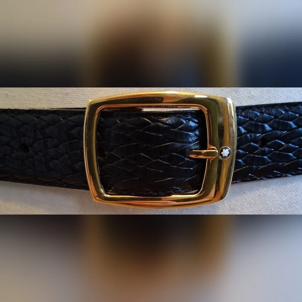 EUC Vintage Montblanc Black Snake Print Leather Business Casual Formal Belt 48in
